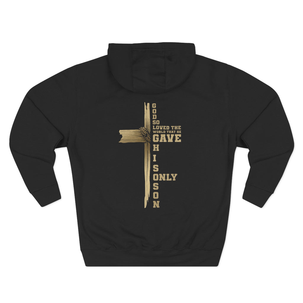 Christian Cross Hoodie — "For God So Loved" Inspirational Fleece Hoodie