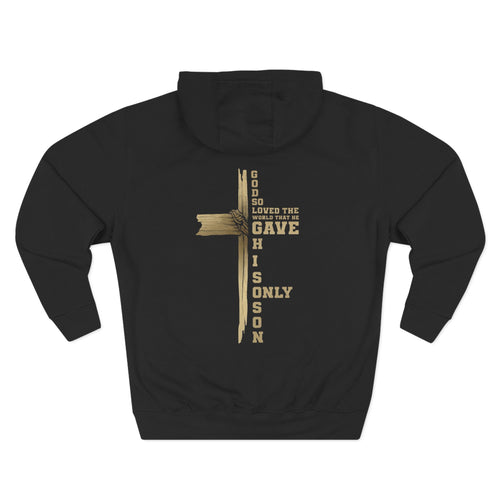 Christian Cross Hoodie — "For God So Loved" Inspirational Fleece Hoodie
