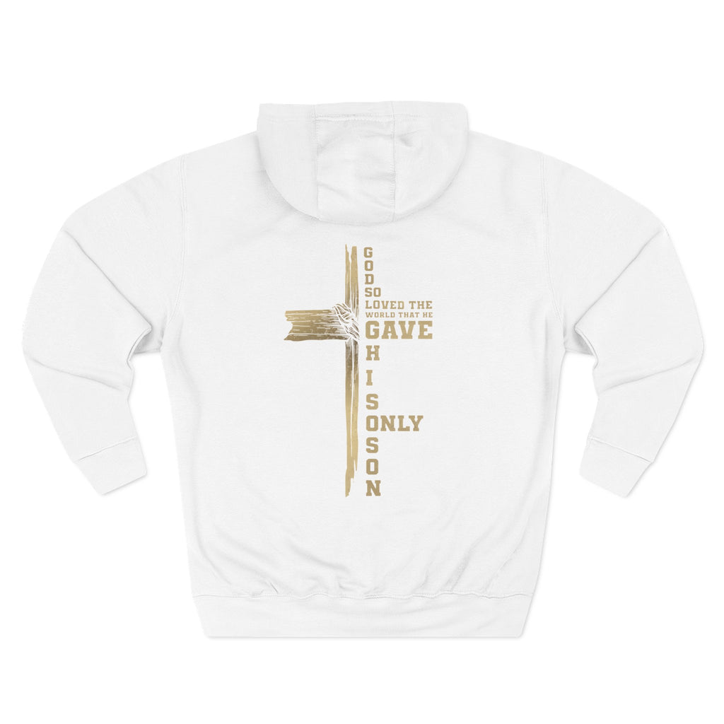 Christian Cross Hoodie — "For God So Loved" Inspirational Fleece Hoodie