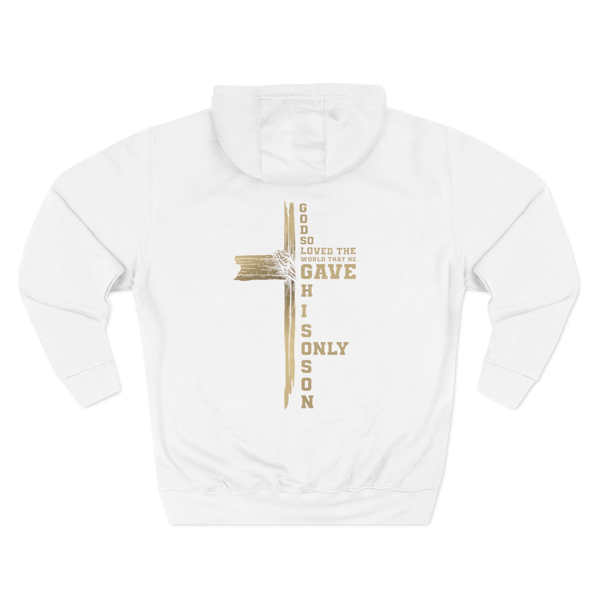 Christian Cross Hoodie — "For God So Loved" Inspirational Fleece Hoodie