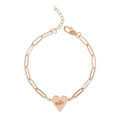 Engraved Paperclip Heart Bracelet — But God Heart Charm Chain (Rose Gold)