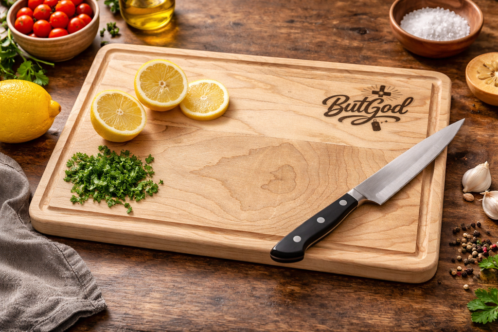 Engraved 'But God' Wooden Cutting Board — Personalized Bible Verse Gift