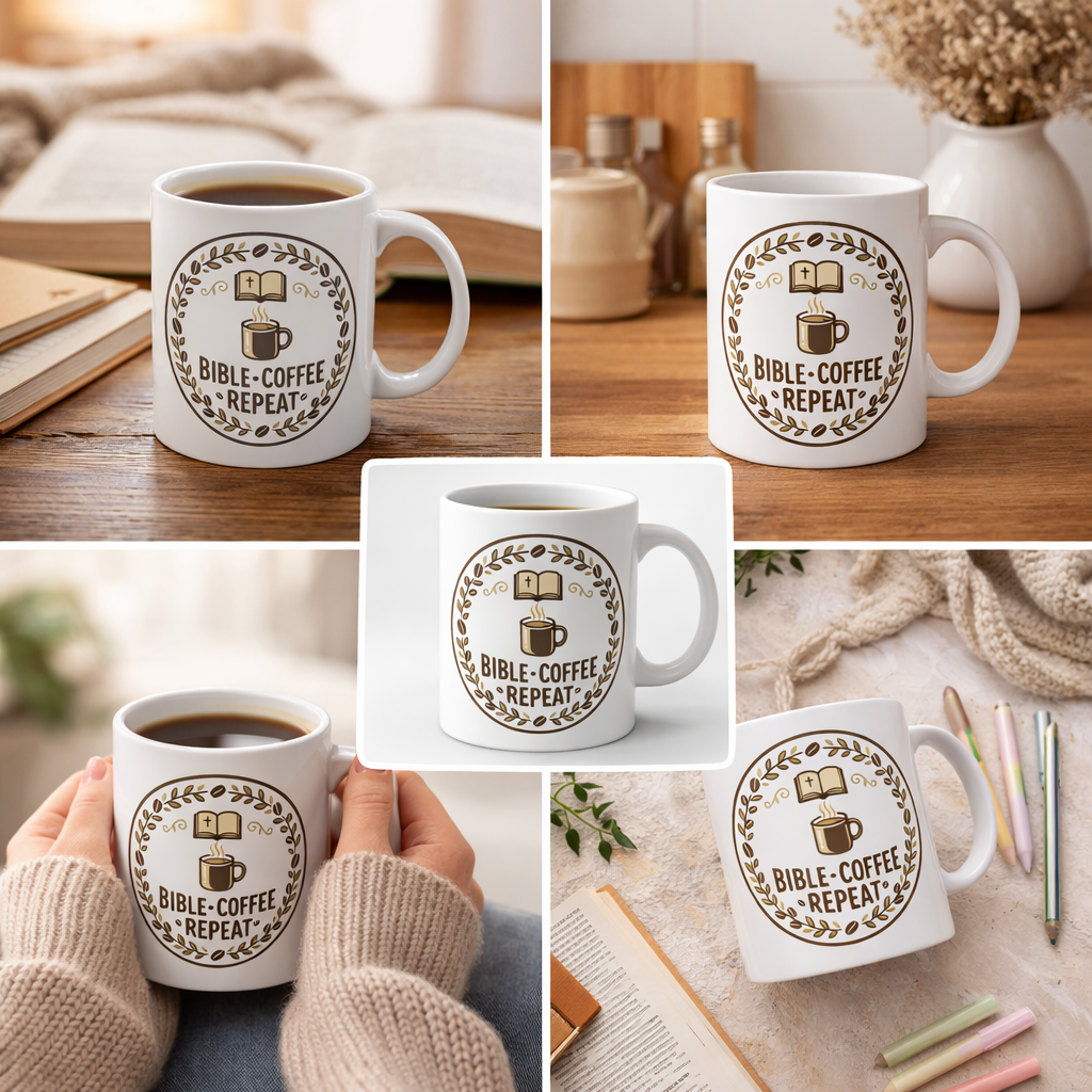 Bible • Coffee • Repeat Ceramic Mug - Christian Faith Coffee Cup (11oz & 15oz)