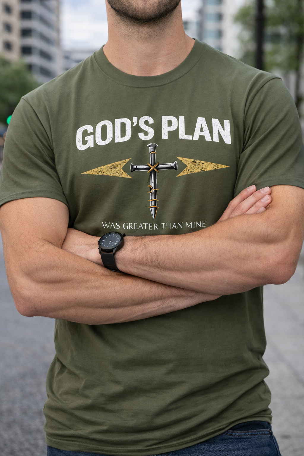 God's Plan Cross T-Shirt — Faith-Based Christian Tee ("God's Plan Was Greater Than Mine")