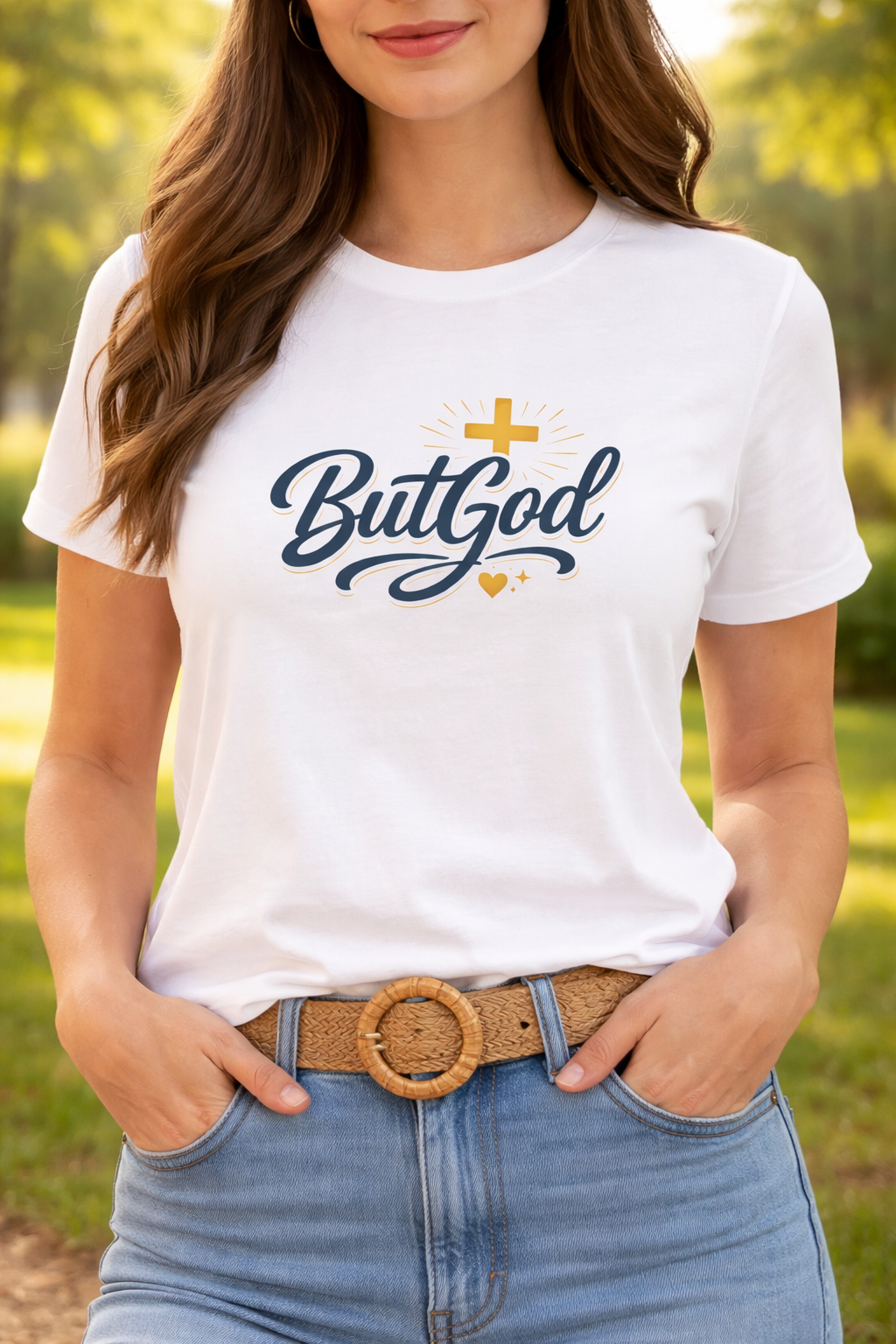 But God Christian T-Shirt — Faith Script Tee with Cross & Heart