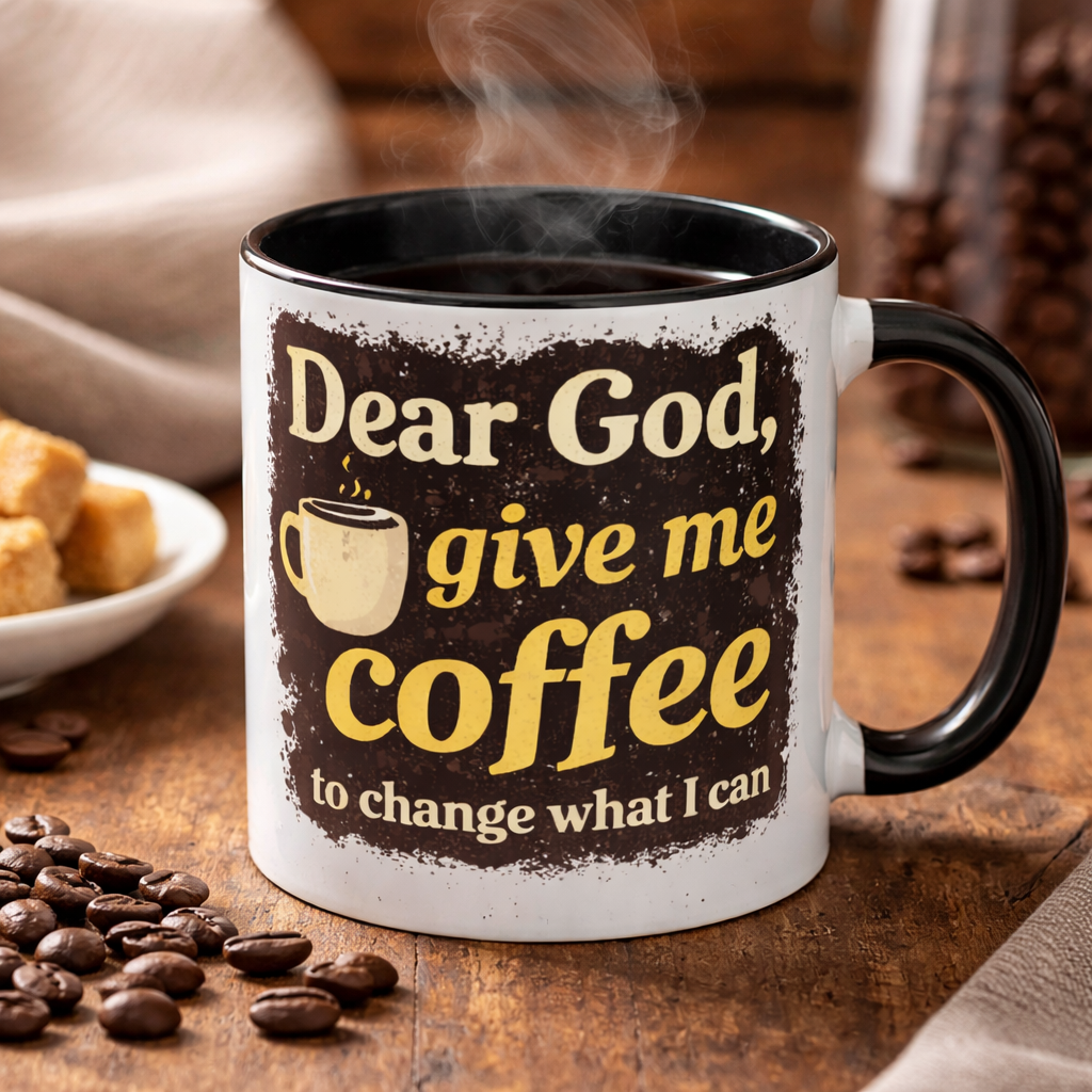 Dear God Give Me Coffee Accent Mug – Christian Coffee Lover 11/15oz