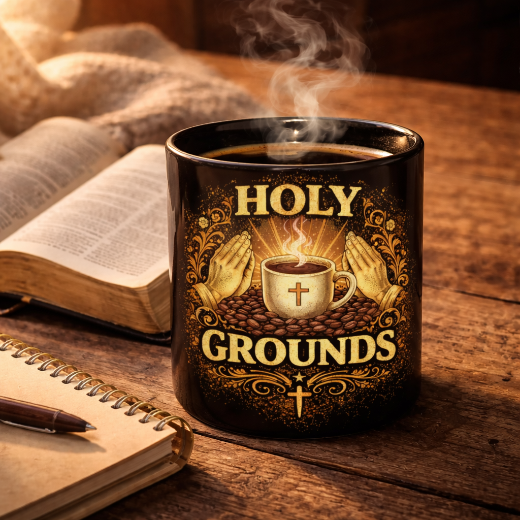 Holy Grounds Coffee Mug — Religious Christian Prayer & Coffee Gift