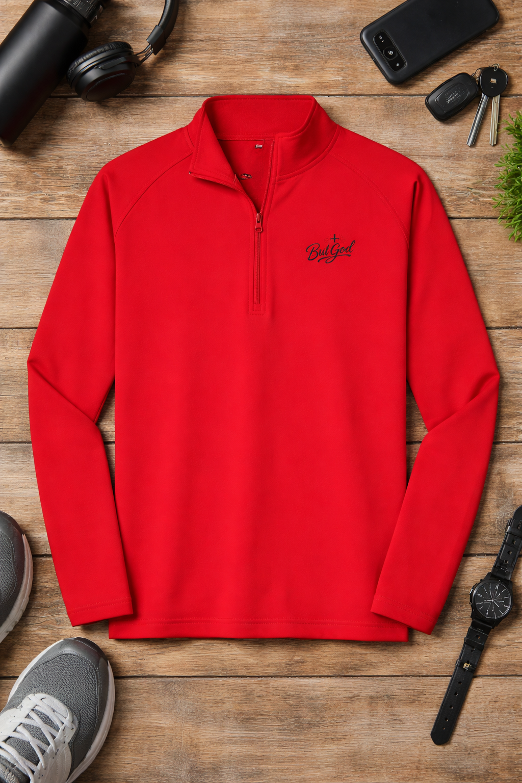 Embroidered Men's Sport-Wick Stretch Quarter-Zip Pullover – Lightweight Athletic Jacket