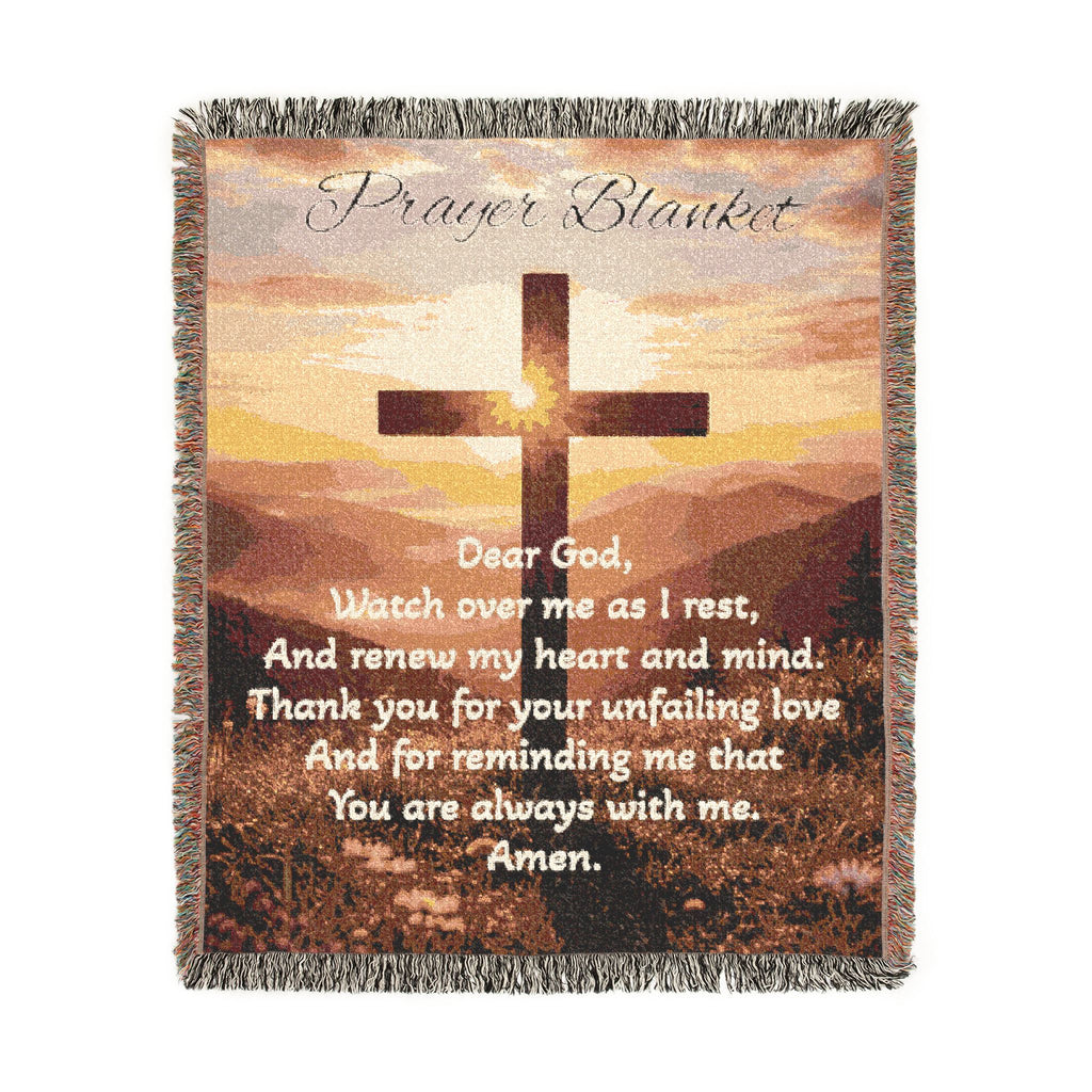 Woven Blanket — Inspirational Christian Cross Prayer Throw (Religious Comfort Gift)