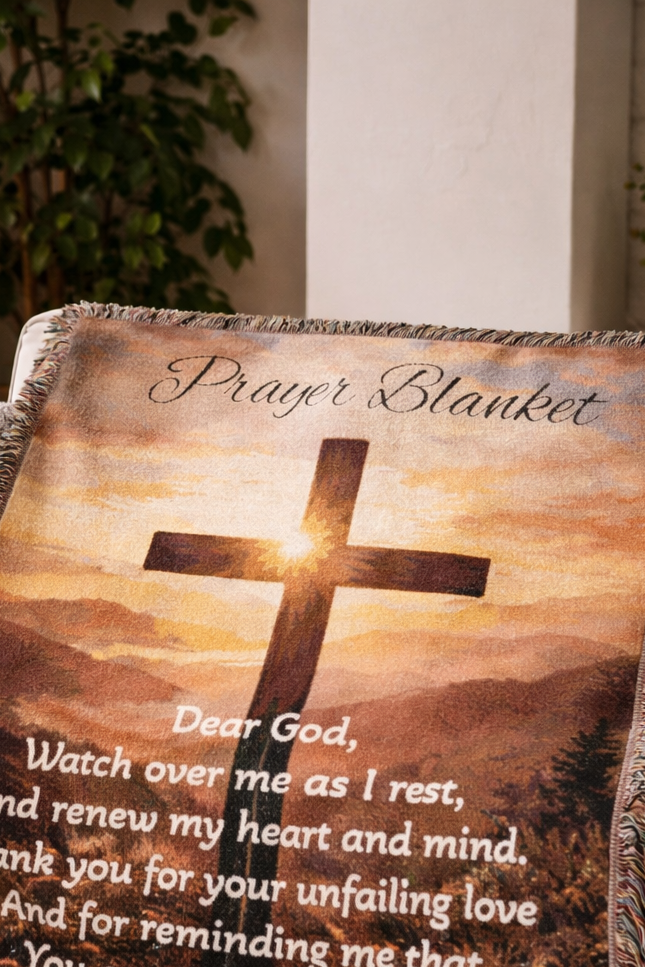 Woven Blanket — Inspirational Christian Cross Prayer Throw (Religious Comfort Gift)