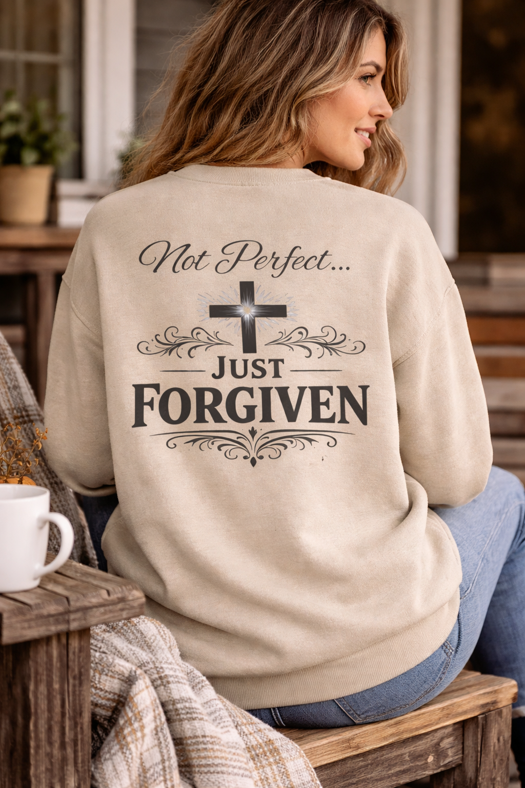 Crewneck Sweatshirt - "Not Perfect... Just Forgiven" Christian Cross Pullover